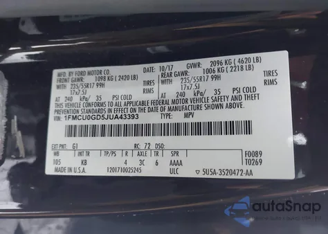 2018 Ford Escape Se z USA, uszkodzony, nr VIN 1FMCU0GD5JUA43393